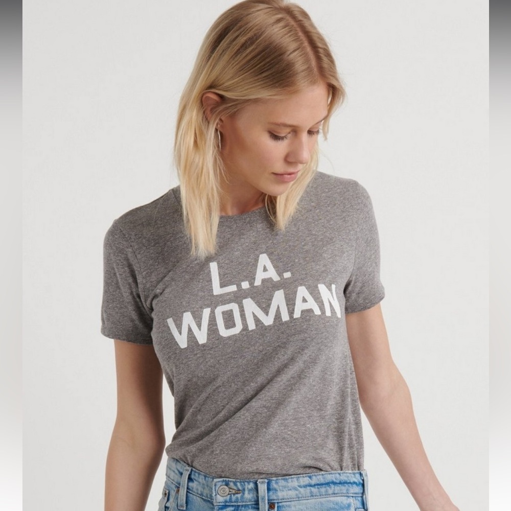 NWT Lucky Brand tee- LA WOMAN Crew Neck Short Sleeve Heather Gray size Large